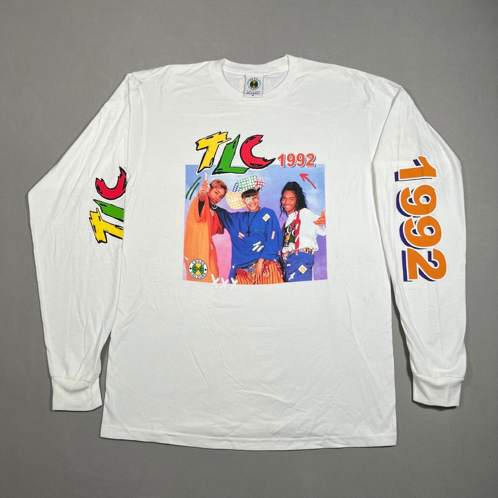 Cross Colours TLC 1992 Graphic Long Sleeve T-Shirt Mens Medium White Retro 90s